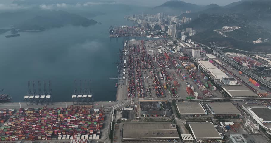 Shenzhen ,China - April 12, 2024: Aerial footage of Yantian international container terminal in Shenzhen city, China