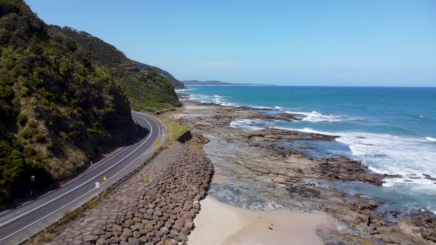 Flying along the Great Ocean Road, Victoria, Australia