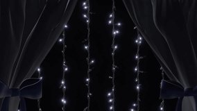 Horizontal 3D abstract Christmas lights animation loop LED Xmas New Year garland curtain window cozy interior home decoration bow ribbon festive holiday winter evening night glowing fairy string white - Powered by Shutterstock - Get 15% off with code: PIKWIZARD15