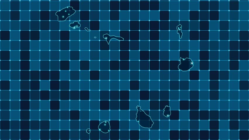 Digital grid map animation of Cape Verde, Technology, Communication, Transportation