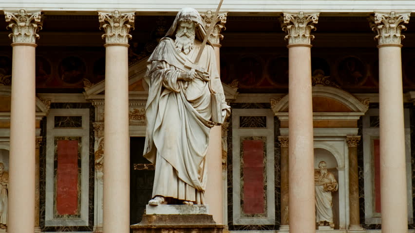 The facade of the Basilica of Saint Paul Outside the Walls or Basilica di San Paolo fuori le Mura in Rome, Italy
