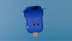 ICE CREAM , Cute blue popsicle 3D cartoon character melting with water drops - Powered by Shutterstock - Get 15% off with code: PIKWIZARD15