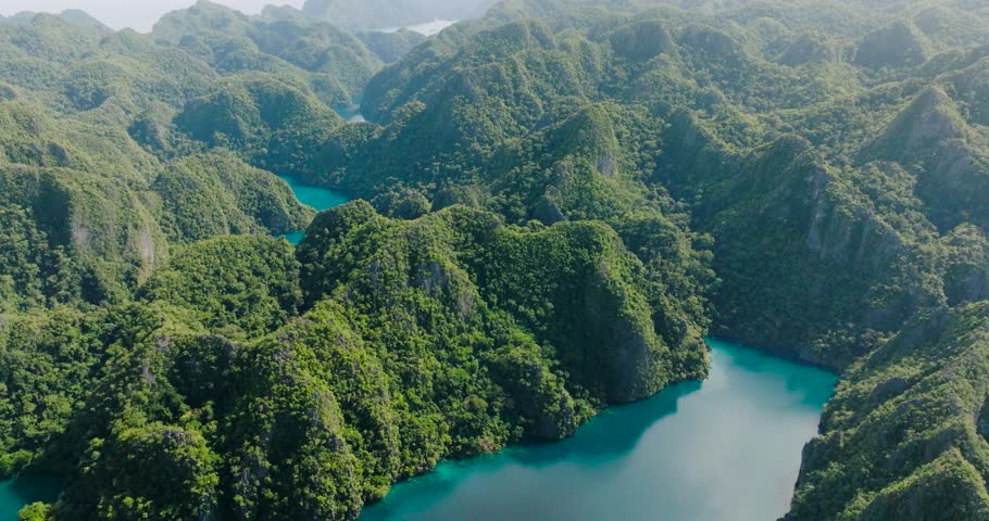 Top view of Kayangan Lake and Banuang Daan Lake in Coron, Palawan. Philippines.