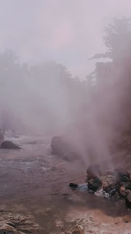 a natural geyser in Cisolok with river steam. One geyser over the world. Sukabumi, Indonesia. 10 May 2025