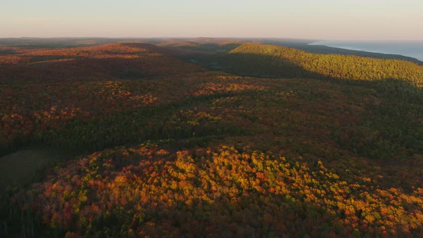 Aerial View of Sawtooth Mountains and Lake Superior with Fall Foliage in Lutsen