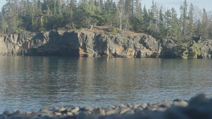 Wide Angle Scenic Landscape of Calm Cove and Rocky Cliffs at Split Rock State Park