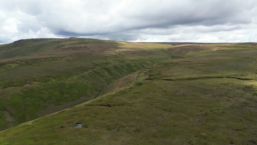 Aerial Drone Shot of Open Moorland around Bleaklow along the Pennine Way, Peak District, UK