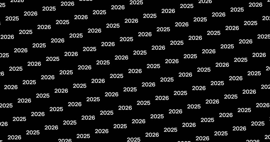 Looping  pattern of the numerals 2025 and 2026 stretched and scaled to create a hypnotic optical illusion