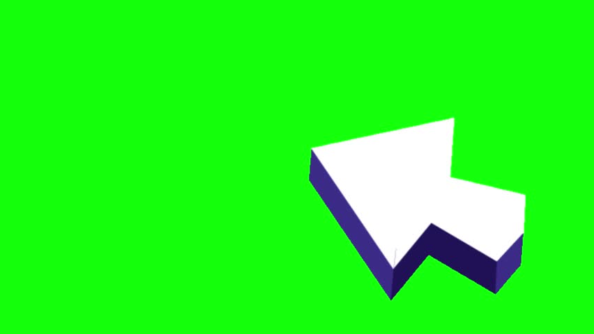 A 3D animated white cursor with a purple shadow clicks on a small blue dot, which then expands into a larger blue circle. The cursor then moves away, leaving the circle. This animation is set against a vibrant green screen, making it easy to key out and integrate into various projects. It's ideal for illustrating user interaction, tutorials, or abstract concepts related to selection and action.