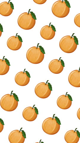 A bright vertical motion graphic featuring a sparse, repeating design of complete watercolor oranges with a smooth finish, excellent for bold mobile advertising or product stories.