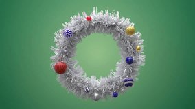 Christmas tinsel wreath balls garland waving on the wind with alpha channel. Celebration New Year 2026 . 3D animation. 3D Illustration - Powered by Shutterstock - Get 15% off with code: PIKWIZARD15