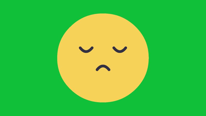 A close-up animation of a yellow crying emoji with closed eyes and a blue teardrop, expressing sadness and distress. The emoji is set against a solid green screen (chroma key) background, making it easy to composite into various projects.