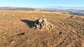 Panoramic landscape from hillwalking path in Glendevon hills, Scotland featuring moorland slopes, distant reservoirs, bare trees, and wide open terrain under cold winter skies. - Powered by Shutterstock - Get 15% off with code: PIKWIZARD15