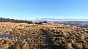 Panoramic landscape from hillwalking path in Glendevon hills, Scotland featuring moorland slopes, distant reservoirs, bare trees, and wide open terrain under cold winter skies. - Powered by Shutterstock - Get 15% off with code: PIKWIZARD15