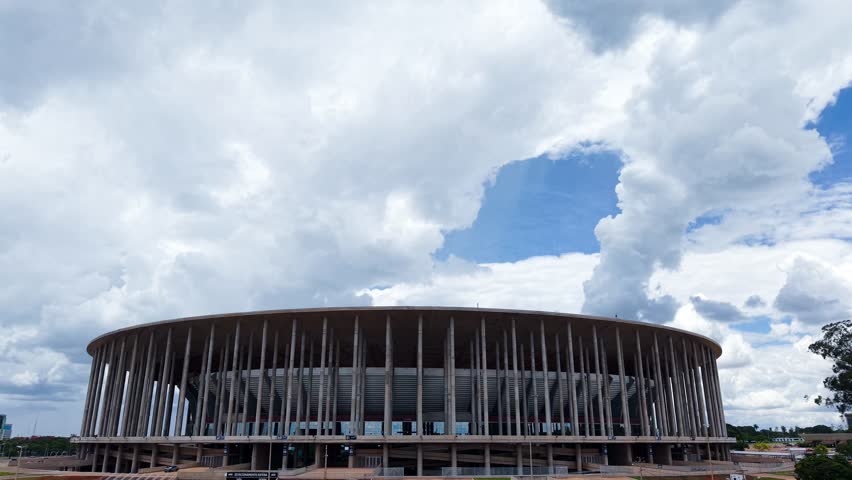 Aerial views of Mane Garrincha National Stadium in Brasília, Federal District, Brazil