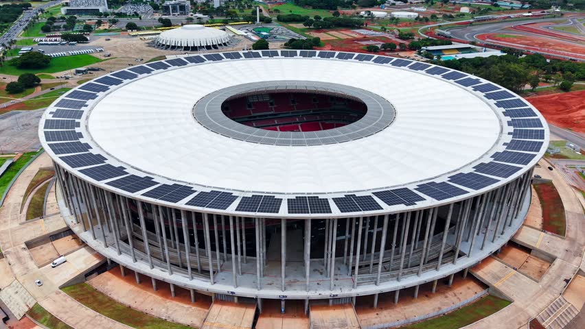Aerial views of Mane Garrincha National Stadium in Brasília, Federal District, Brazil
