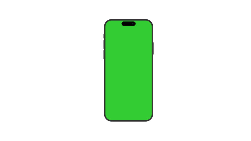 Mobile phone with blank green screen, front view, with for tracking isolated on Transparent Background. 4K animation	