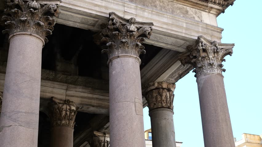 big pillars pantheon temple rome design row columns their craftsmanship to left right up close view of closeup detailed corinthian