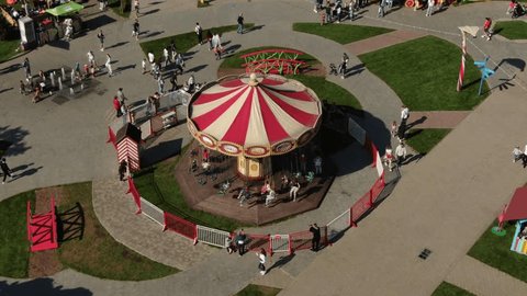 Aerial View of Spinning Carousel at Skazka Amusement Park, Moscow