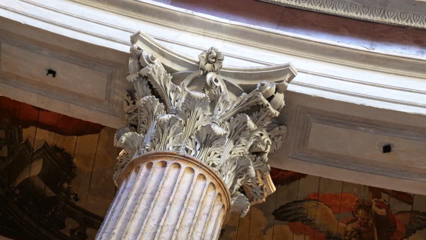 tilted marble pillar inside pantheon temple rome design surface closeup view italy romans roman empire church details monumental architecture