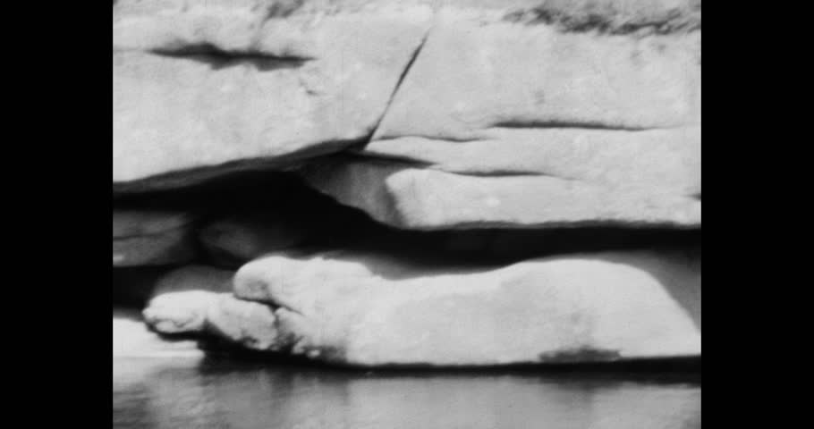 Black and White Archival Footage, Scenic Views of Sofiyivka Park (Uman, Ukraine), Featuring Rocks and Ponds, USSR Era.