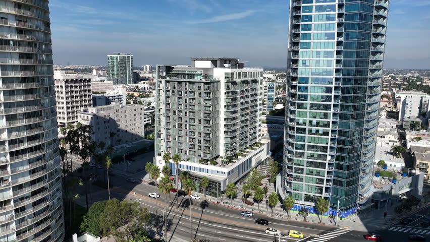 Long Beach, California, USA - Aerial View of Alamitos Beach on Ocean Blvd Zooming Out The Current Apartment Building in Shoreline Long Beach, CA