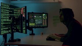 African American man, an artificial intelligence engineer, intensely focused on dual monitors displaying code and data, as the camera smoothly pans and zooms in on his concentration - Powered by Shutterstock - Get 15% off with code: PIKWIZARD15