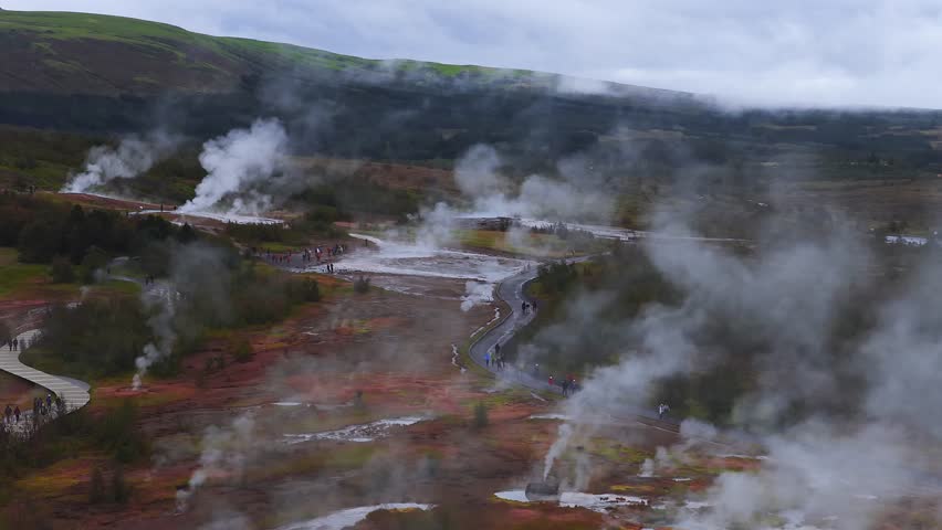 Impressive Eruption of Strokkur Geysir in Iceland. Strokkur Geyser Is one most popular nature landmark and travel destination Golden circle, Iceland
