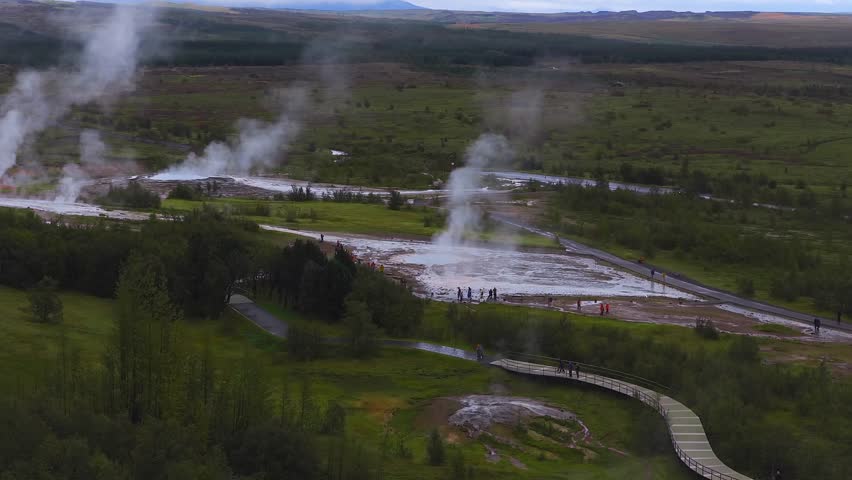 Impressive Eruption of Strokkur Geysir in Iceland. Strokkur Geyser Is one most popular nature landmark and travel destination Golden circle, Iceland