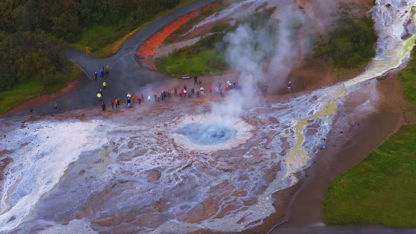 Impressive Eruption of Strokkur Geysir in Iceland. Strokkur Geyser Is one most popular nature landmark and travel destination Golden circle, Iceland