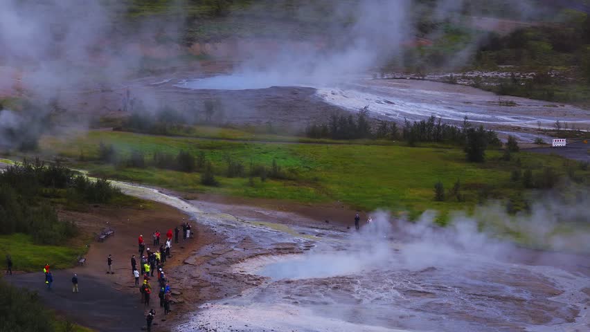 Impressive Eruption of Strokkur Geysir in Iceland. Strokkur Geyser Is one most popular nature landmark and travel destination Golden circle, Iceland