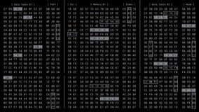 Computer binary matrix memory code encryption process in high security cloud server, cybersecurity data information programming technology software, digital hex number UI display interface monitor - Powered by Shutterstock - Get 15% off with code: PIKWIZARD15