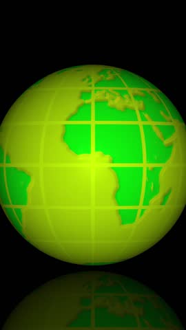 Glowing Green Earth Globe Showing Americas With Grid Lines and Reflection world planet