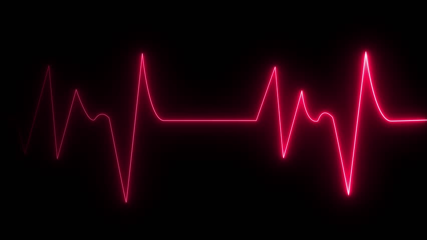 A vibrant red neon electrocardiogram (ECG) line pulsates against a stark black background, symbolizing life, health, and vital signs.