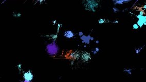 A dynamic abstract background featuring splatters of purple, turquoise, orange, and green paint on a dark backdrop, creating a visually striking and energetic design. - Powered by Shutterstock - Get 15% off with code: PIKWIZARD15