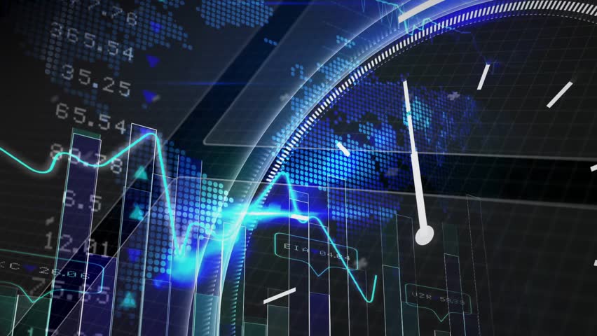Digital animation of financial data with world map overlay in glowing blue graphs. Finance, analytics, global, economic, stock, investment - Powered by Shutterstock - Get 15% off with code: PIKWIZARD15