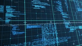 Digital code fragments flowing over dark grid in animated illustration, featuring central XML tags. Technology, data visualization, cyber, futuristic, network, digital, abstraction - Powered by Shutterstock - Get 15% off with code: PIKWIZARD15