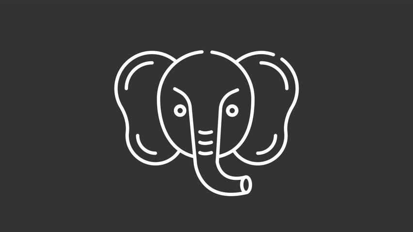 Animated elephant white line icon. Wildlife animal animation. Floating elephant head. African nature. Safari mammal. Festival mask. Isolated element on dark background. Alpha transparent video