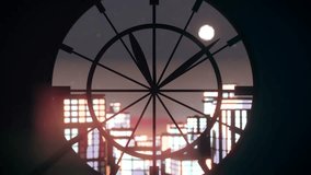 Clock Face View of Cityscape Time Lapse Background Loop – Business Life and Urban Deadline Concept with Stylized Skyline Silhouette - Powered by Shutterstock - Get 15% off with code: PIKWIZARD15