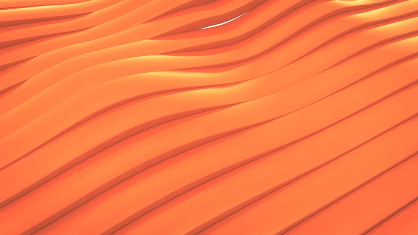 Loopable CGI 3D animation of an orange surface made of smooth waving lines, creating a dynamic abstract motion background with modern flowing energy and texture.