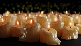Warm White Pillar Candles Create Cozy Festive Atmosphere with Soft Candlelight Glow. - Powered by Shutterstock - Get 15% off with code: PIKWIZARD15