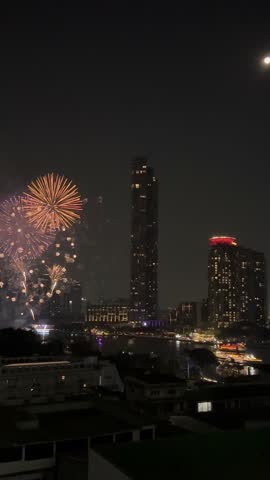 Fireworks at the chao phraya river in Bangkok, Thailand