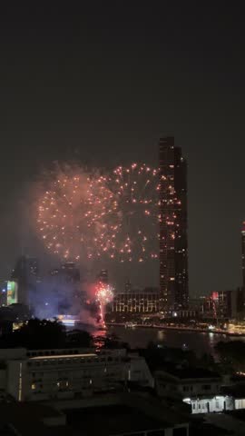 Fireworks at the chao phraya river in Bangkok, Thailand
