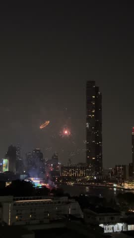 Fireworks at the chao phraya river in Bangkok, Thailand