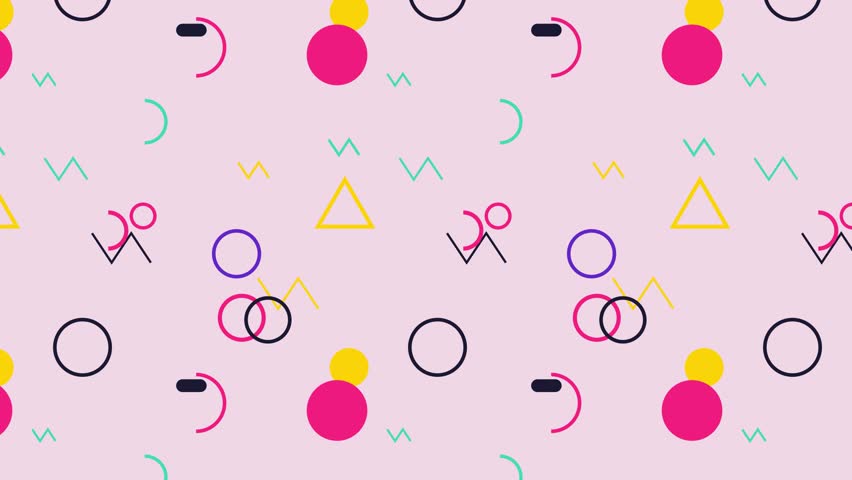 Vibrant memphis style abstract shapes animated background loop with colorful geometric elements motion