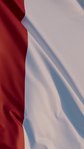 Peru, Lima: Cinematic Vertical Waving National Flag Against Blue Sky