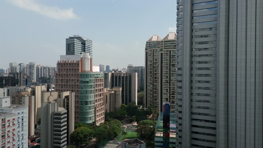 Modern Skyline Along Brigadeiro Faria Lima Avenue In Sao Paulo, Brazil. - aerial shot