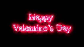 Red neon “Happy Valentine’s Day” text appears as glowing lines on a black background, elegant romantic motion perfect for holiday promos, greeting videos and festive digital designs - Powered by Shutterstock - Get 15% off with code: PIKWIZARD15