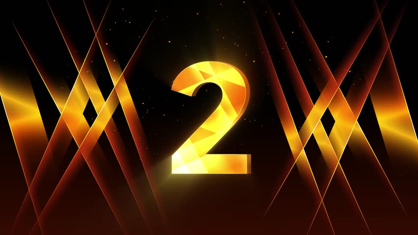 Golden Number Two Animation - 3D Shiny Countdown Video for Intros, Events and Corporate Promos