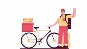 Bicycle courier with parcels. Delivery man greeting animation, alpha channel. Cartoon - Powered by Shutterstock - Get 15% off with code: PIKWIZARD15